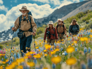 Seniors en randonnée profitant de la nature et des rencontres