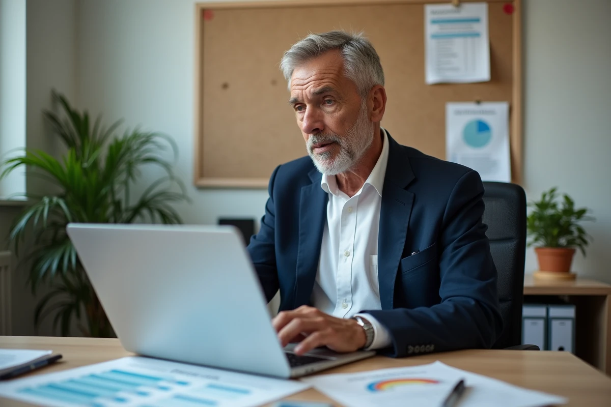Coordinateur de service à domicile comparant les tarifs ADMR et autres prestataires sur ordinateur portable