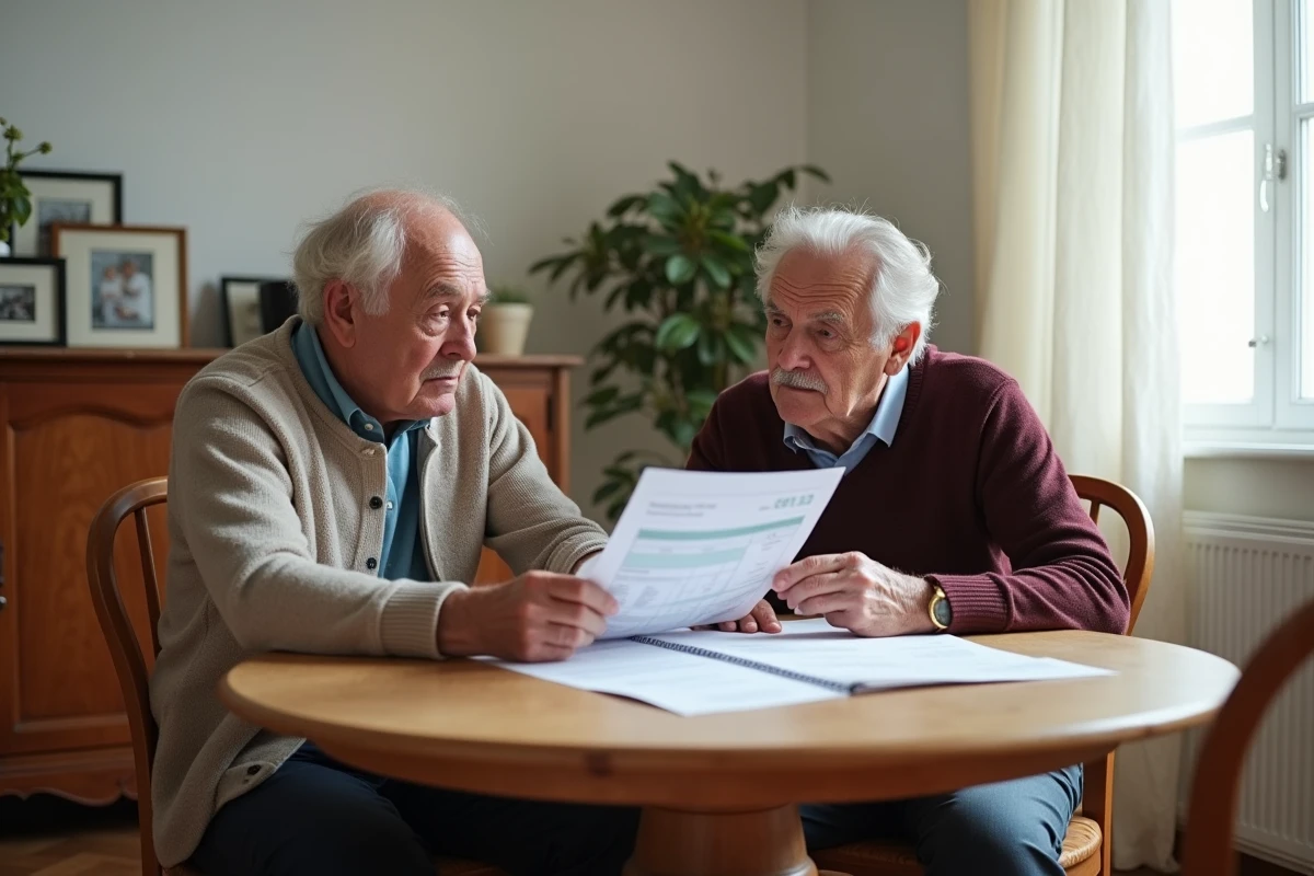 Couple de retraités analysant ensemble leur relevé de pension et leur abattement fiscal sur les retraites modestes