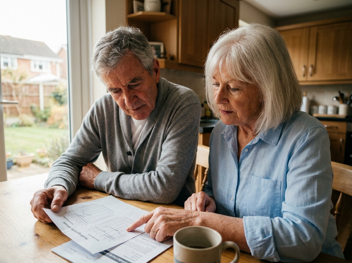 Couple de seniors consultant ensemble les résultats d'un bilan auditif à domicile