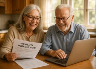 Préparer sa retraite : pourquoi et comment choisir une mutuelle santé adaptée ? Couple senior souriant examinant documents d'assurance santé
