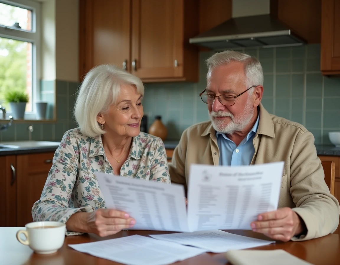 Couple de seniors consultant les tarifs de cercueil pour crémation à domicile avant de contacter les pompes funèbres
