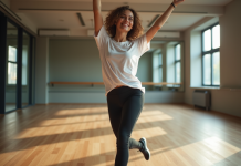Comparaison : Danser ou courir pour être en forme ? Jeune femme qui danse dans un studio moderne