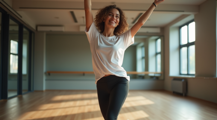 Jeune femme qui danse dans un studio moderne