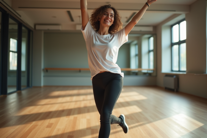 Jeune femme qui danse dans un studio moderne