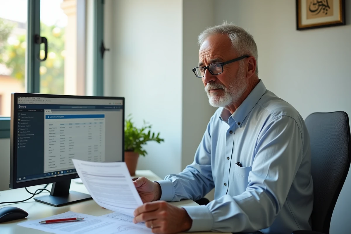 Un homme marocain examine des documents administratifs pour l'inscription dans une maison de retraite au Maroc