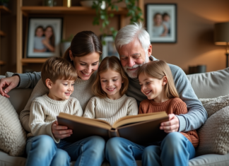 Liens familiaux forts : identifier et renforcer les relations familiales Famille multigeneration souriante dans le salon