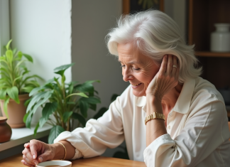 Hydrater naturellement les cheveux blancs : cinq solutions efficaces Femme âgée appliquant une huile capillaire naturelle