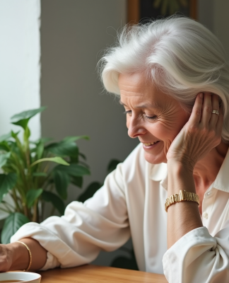 Femme âgée appliquant une huile capillaire naturelle