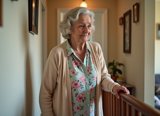 Signes de perte d’autonomie : symptômes et repères à surveiller Femme agee dans un salon chaleureux avec photos de famille