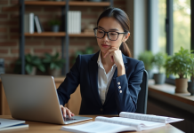 Critères minimum de l’APA : ce que vous devez savoir Jeune femme concentrée en bureau avec documents et ordinateur