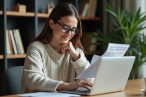 Femme en bureau organisée avec checklist et ordinateur