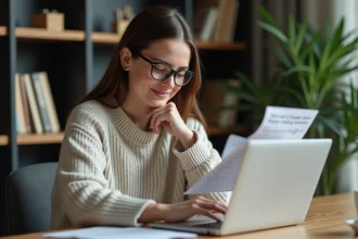 Femme en bureau organisée avec checklist et ordinateur