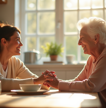 Aider un parent vieillissant : conseils pratiques pour accompagner vos proches âgés Fille adulte et mère âgée souriantes à la cuisine