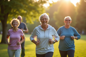 Seniors actifs partageant des loisirs sur le réseau social Quintonic