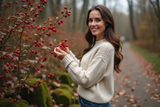 Cynorrhodon rouge sur une branche d'églantier en pleine nature