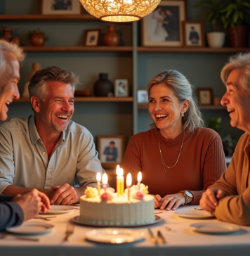 2025 : Anniversaire, origine et significations des événements marquants Groupe d'amis célébrant un anniversaire dans un salon chaleureux