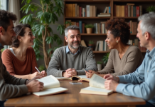 Club de lecture : trouver des livres pour animer vos séances avec succès ! Groupe de personnes discutant de livres dans un salon chaleureux
