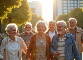 Espérance de vie 2025 : Chiffres récents et tendances à connaître Groupe de personnes agees souriantes dans un parc ensoleille
