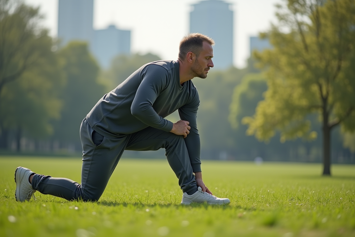 Homme en étirement dans un parc en plein air