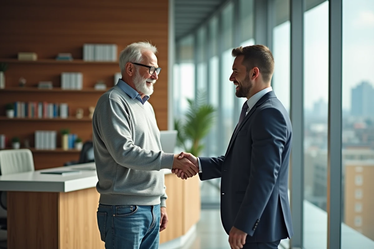 Homme âgé serrant la main d’un conseiller bancaire