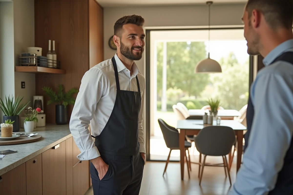 Jeune homme écoutant un guide dans la cuisine