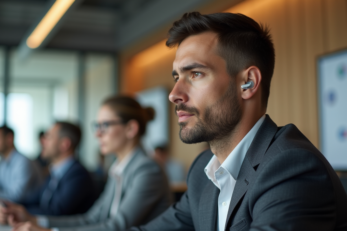 Jeune professionnel écoutant lors d