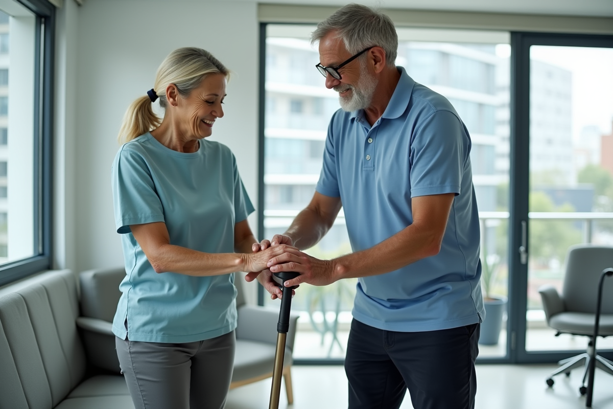 Kine montre utilisation correcte d une canne a une femme