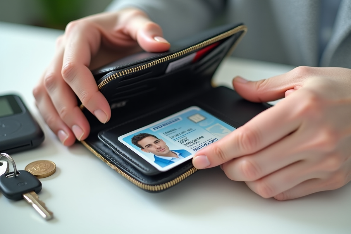 Mains tenant un porte-monnaie avec une carte d